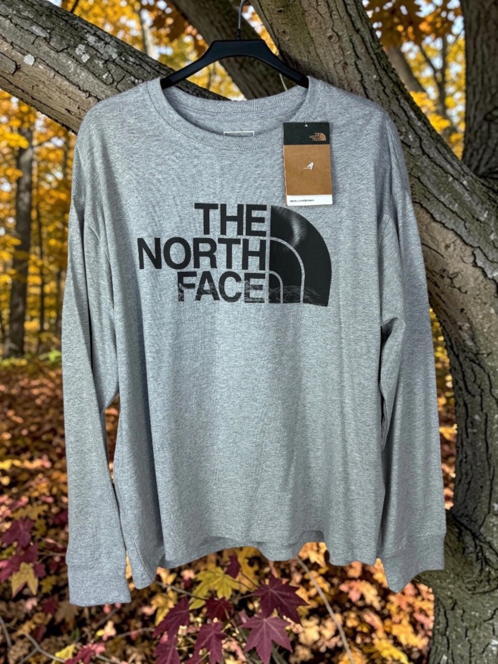 The North Face Women's XL Gray Relaxed Fit Logo Graphic Long Sleeve Top NWT